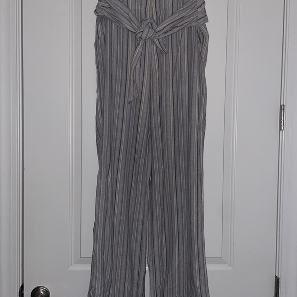 Free People Linen Rayon Blend Relaxed Fit High Rise  Stripe Wide Leg Pants Sz 8 - Picture 5 of 6